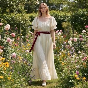 Gunne Sax by Jessica San Francisco Vintage Dress Size Medium Large Cream Prairie
